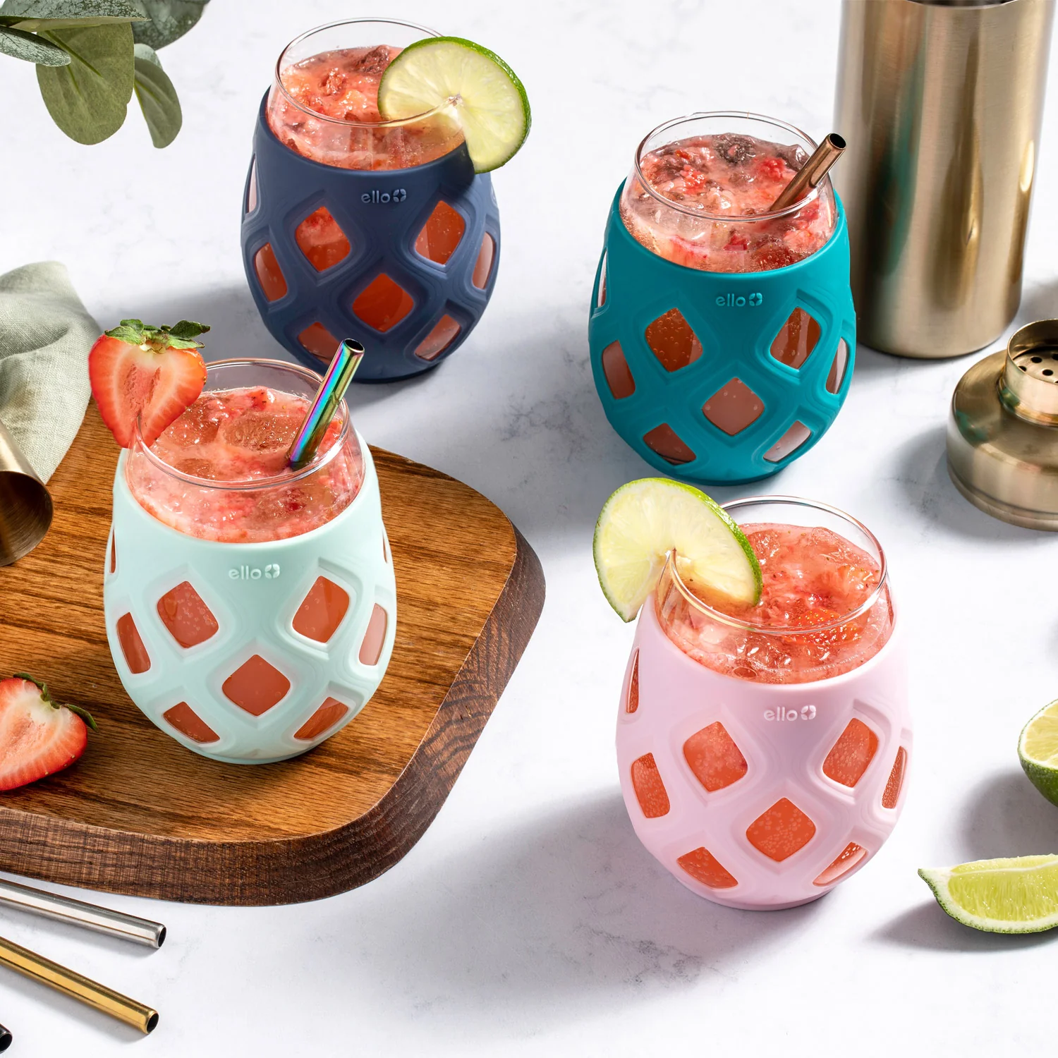 Cru Stemless Wine Glass Set with Silicone Protection