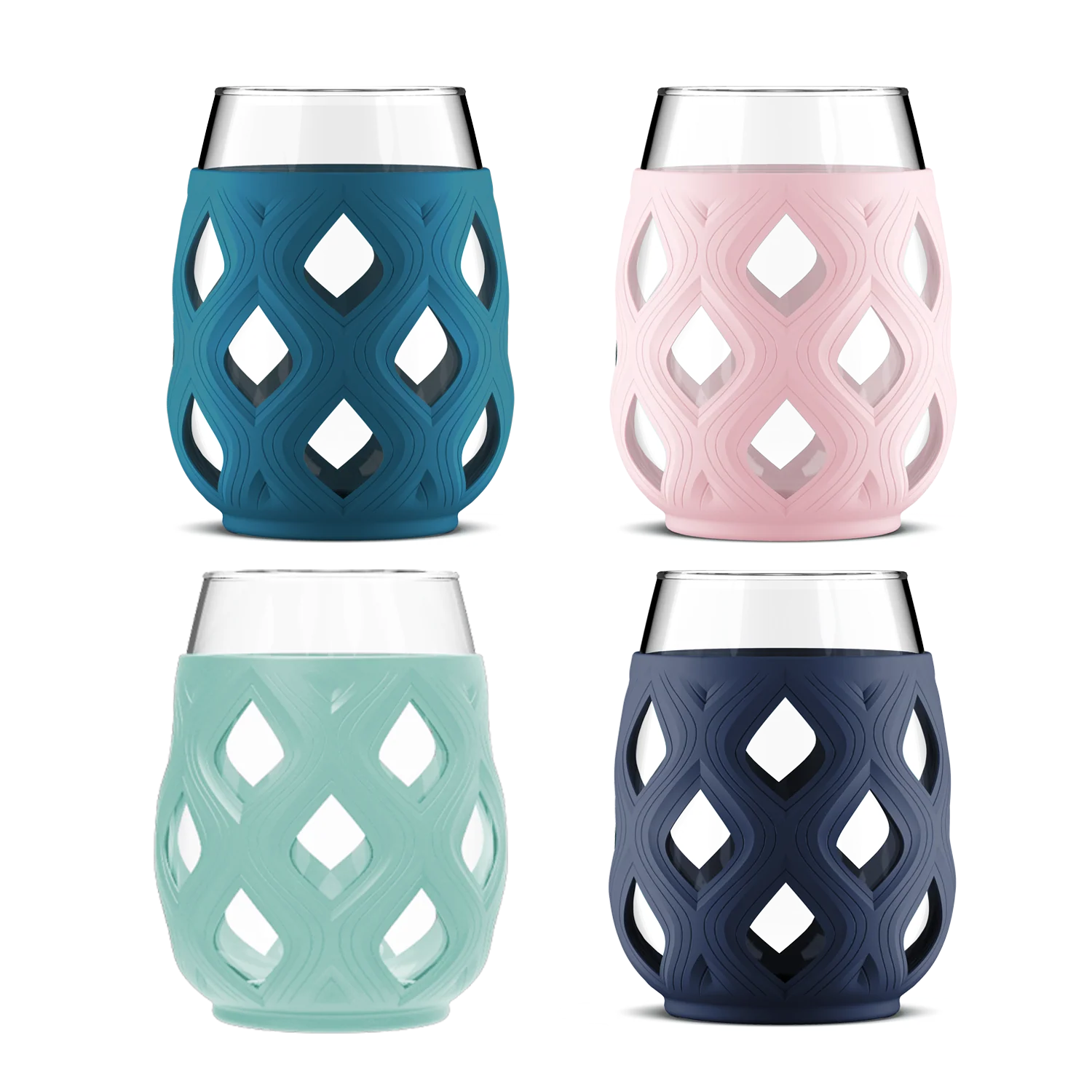 Cru Stemless Wine Glass Set with Silicone Protection