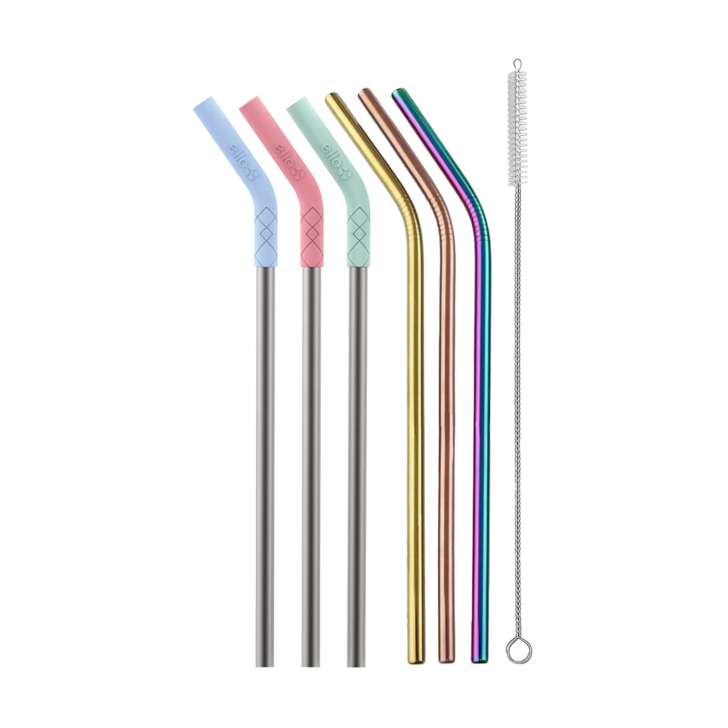 Stainless\/Silicone Reusable Straws - Set of 6 (Mixed)