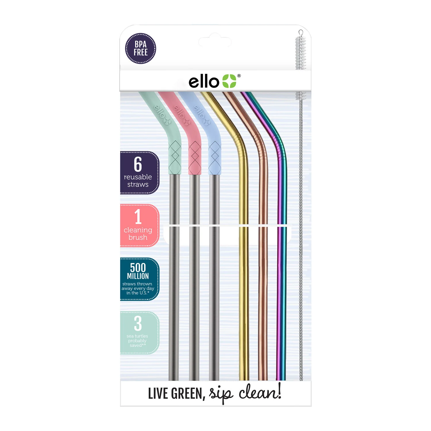 Stainless\/Silicone Reusable Straws - Set of 6 (Mixed)