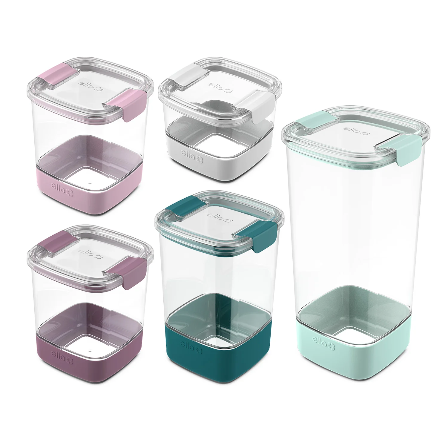 Plastic Food Storage Canisters with Airtight Lids, Set of 5 4 Plastic Food Storage Canisters with Airtight Lids, Set of 5