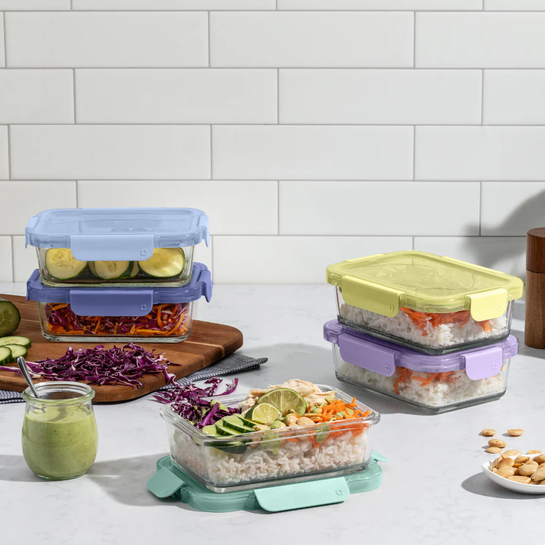 Color Lock? Glass Food Storage, 3.4 Cup Set of 5