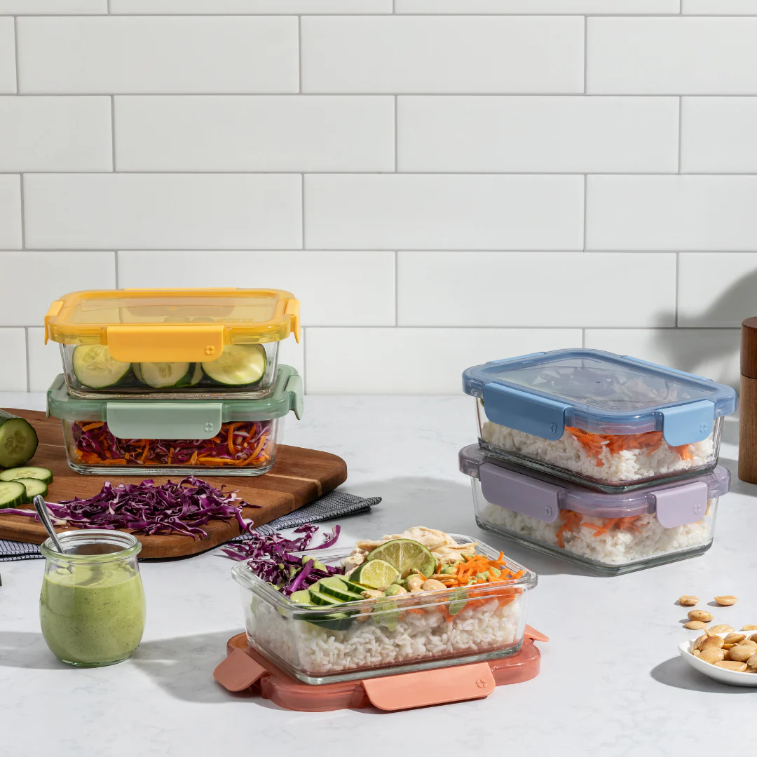 Color Lock? Glass Food Storage, 3.4 Cup Set of 5