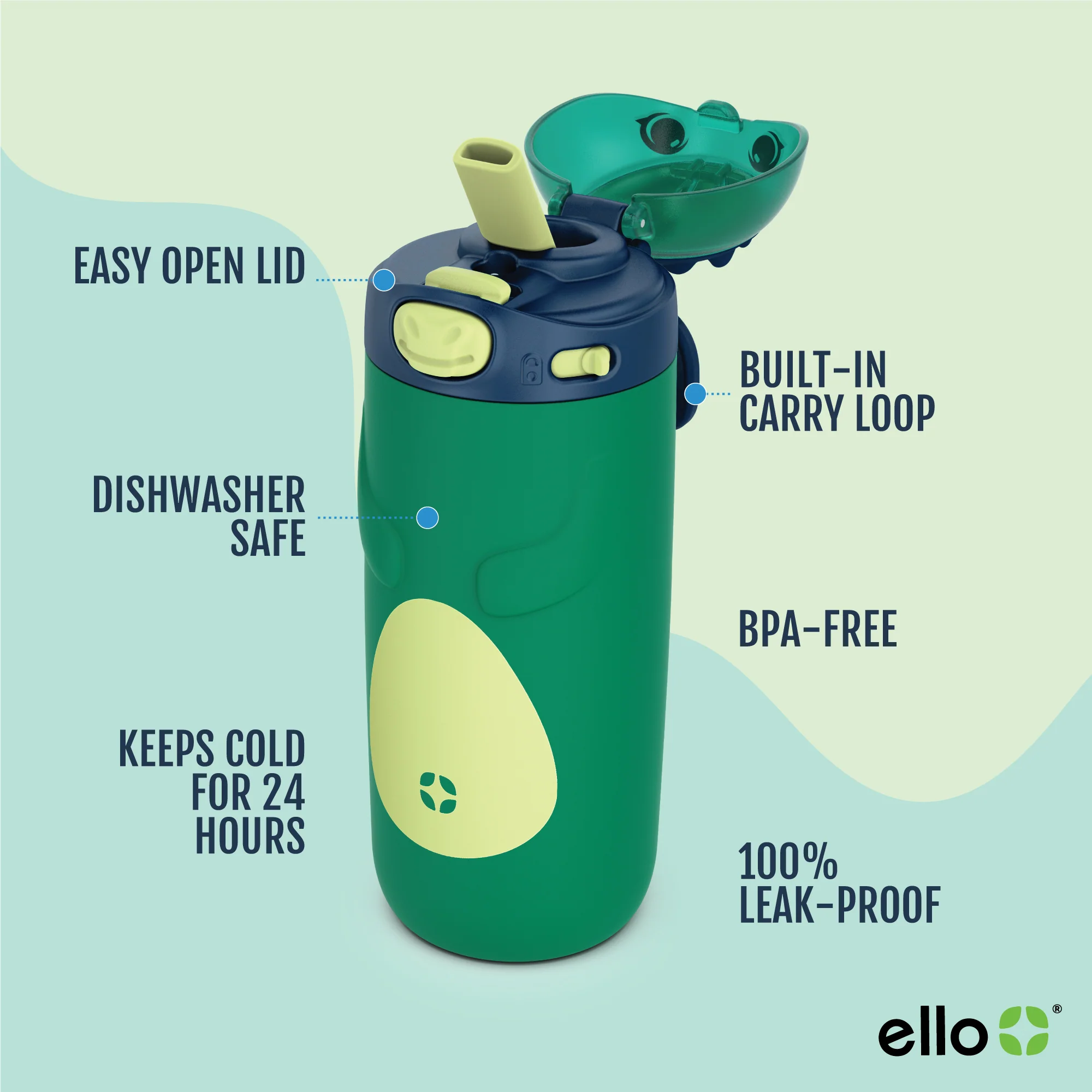 Ellies Kids Water Bottle - 12oz, Stainless Steel 12 Ellies Kids Water Bottle - 12oz, Stainless Steel