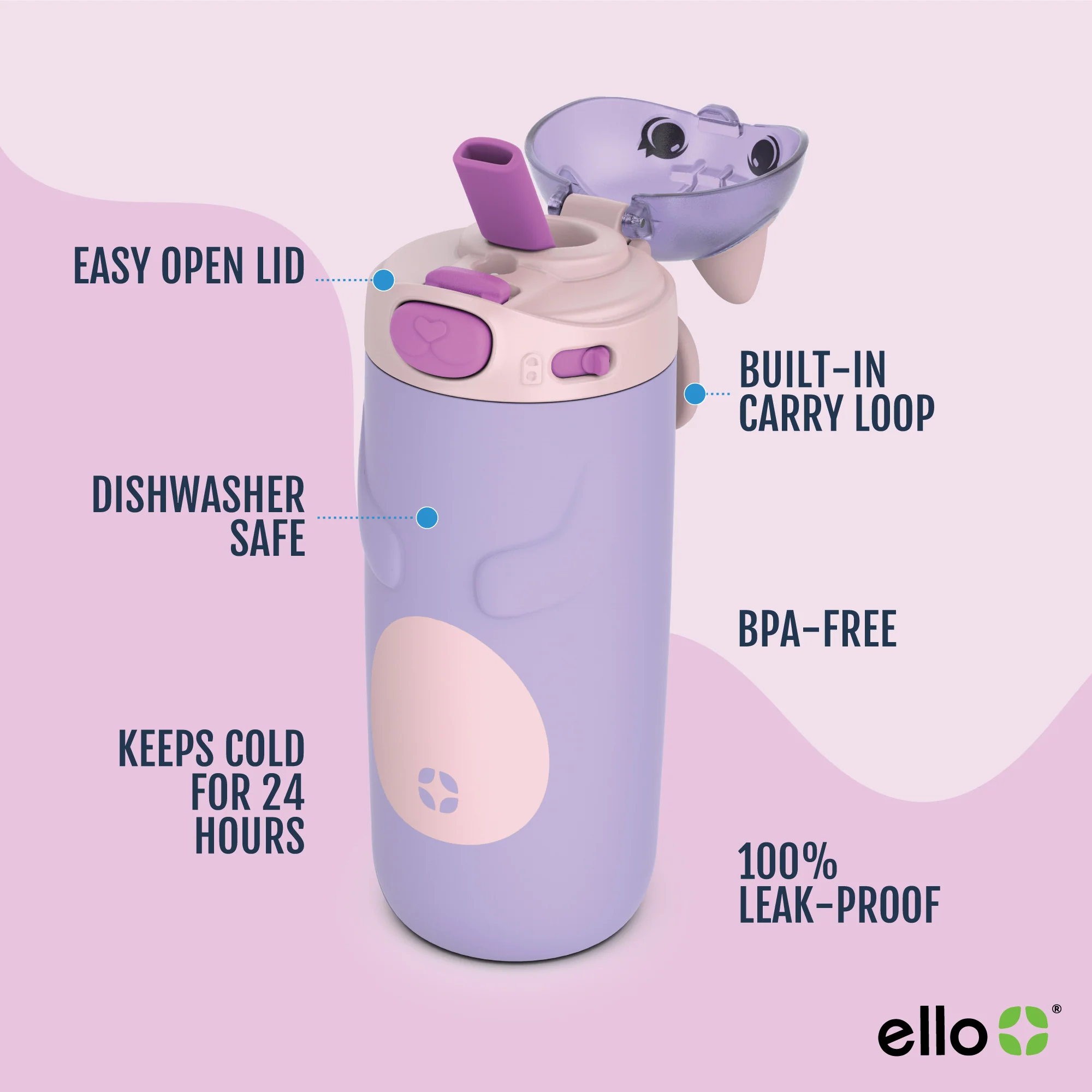 Ellies Kids Water Bottle - 12oz, Stainless Steel 4 Ellies Kids Water Bottle - 12oz, Stainless Steel