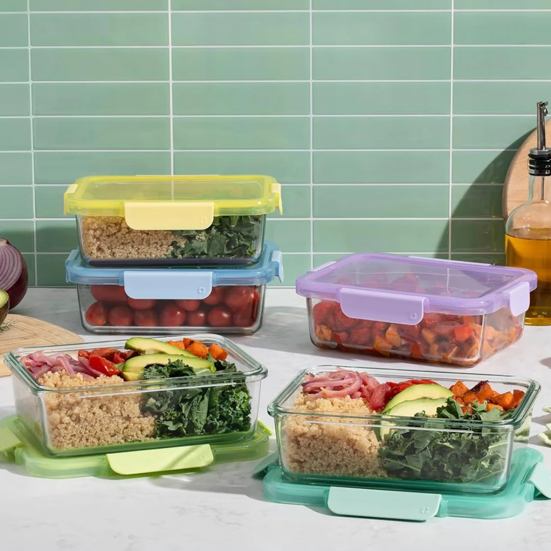 Color Lock? Glass Food Storage, 5 Cup Set of 5