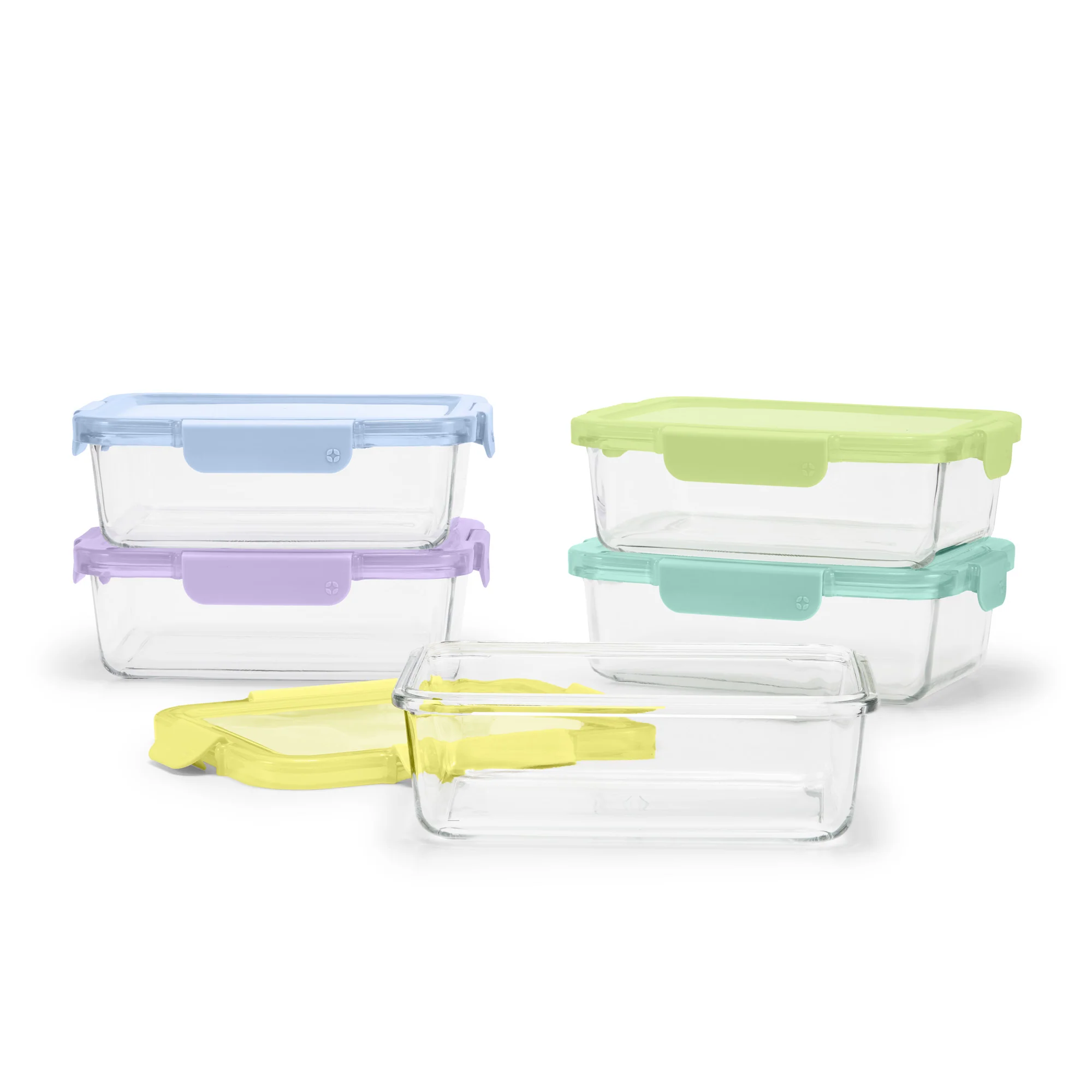 Color Lock? Glass Food Storage, 5 Cup Set of 5