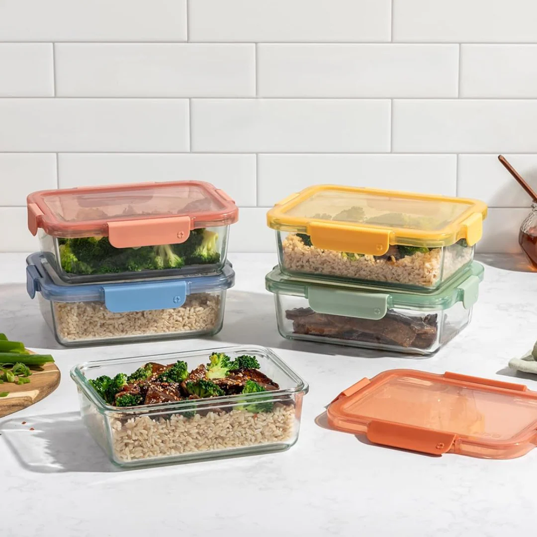 Color Lock? Glass Food Storage, 5 Cup Set of 5
