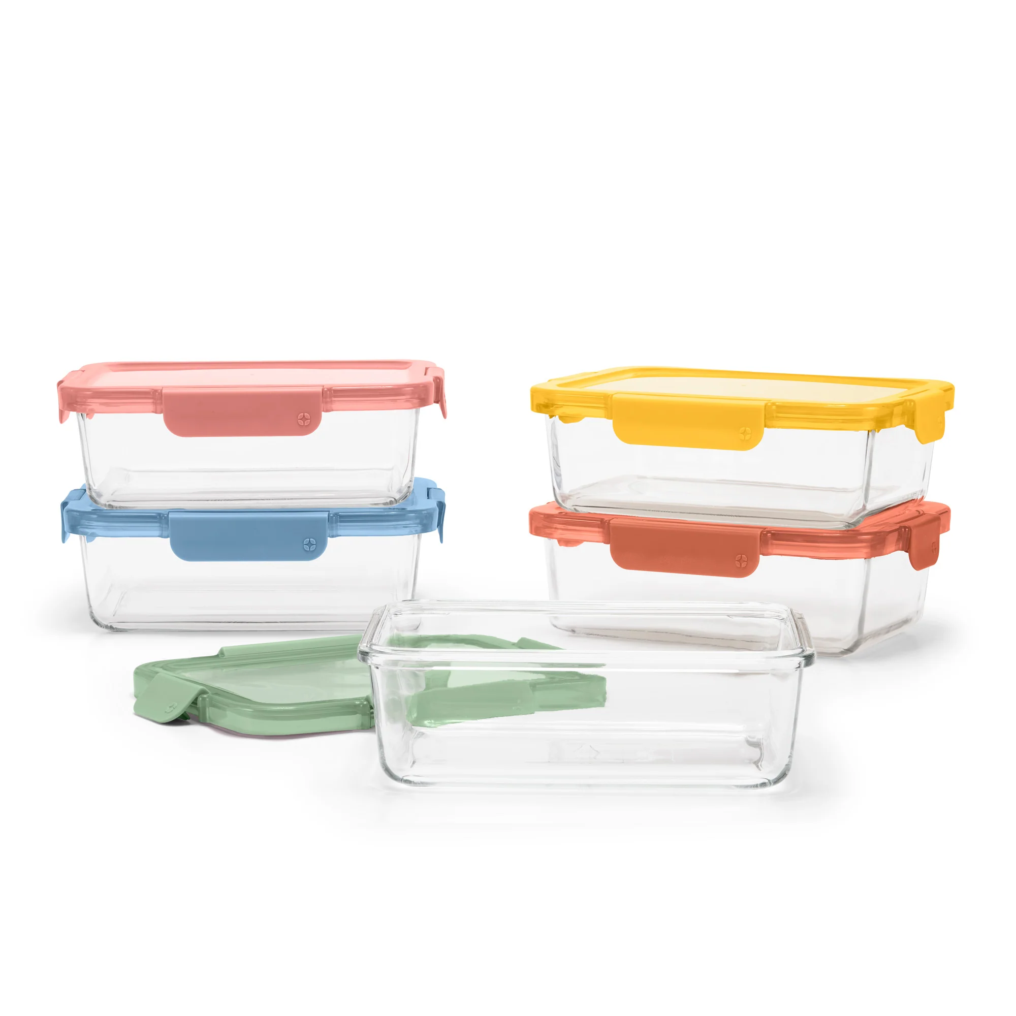 Color Lock? Glass Food Storage, 5 Cup Set of 5